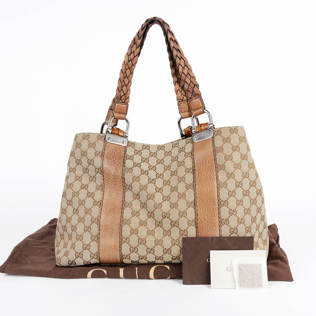 Gucci Brown Leather Trimmed Snake Skin Embellished Tote Bag 232947