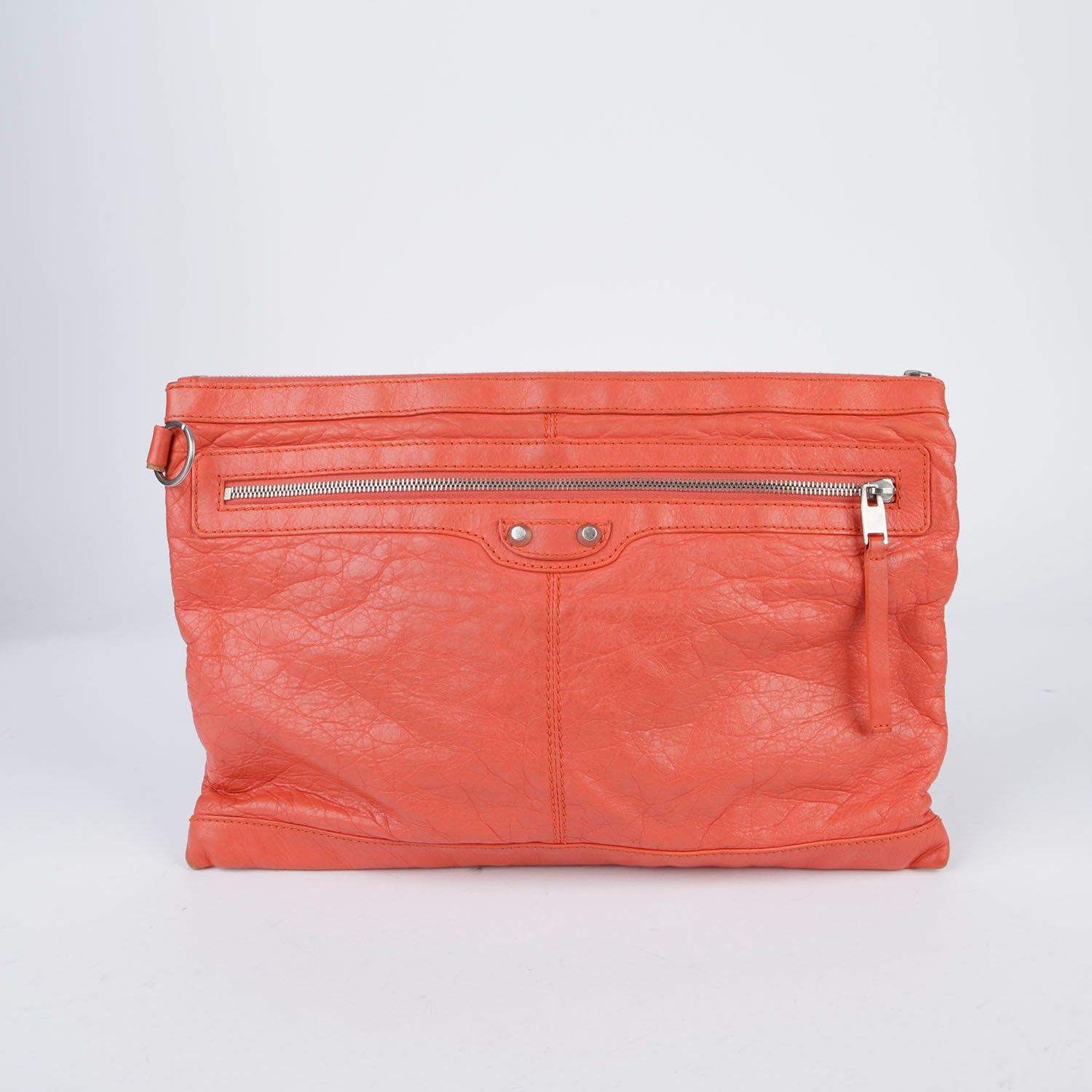 Balenciaga Orange Leather Clip Clutch Bag 273023