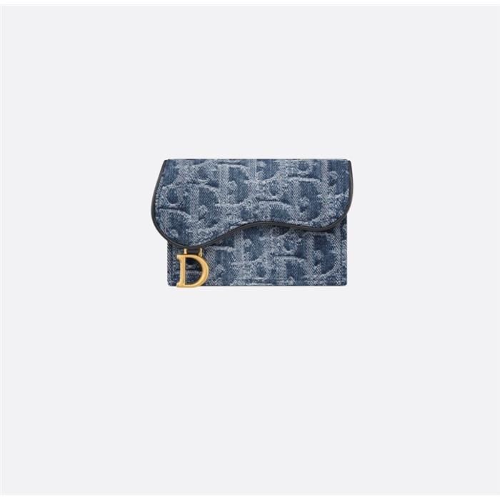 Dior Compact Bloom Card Wallet in Blue Denim Oblique S5611CDCE