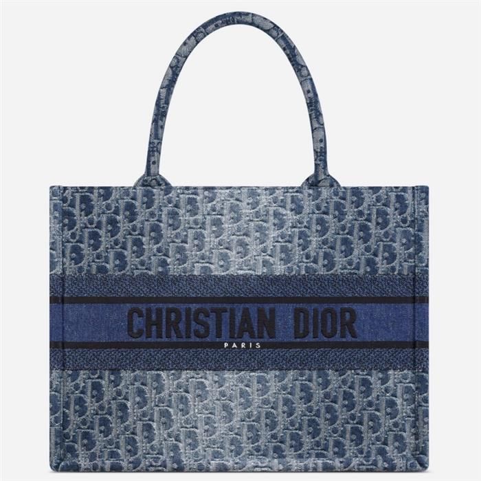 Dior Medium Denim Tote Bag Blue Jacquard - SKU 0001