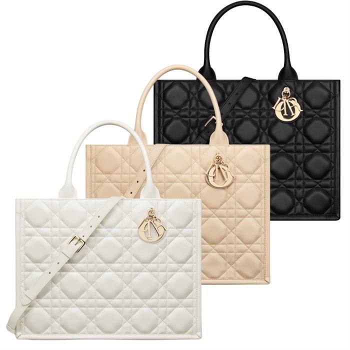 Dior Medium Leather Tote Bag Calf - Black/Beige/Latte SKU123