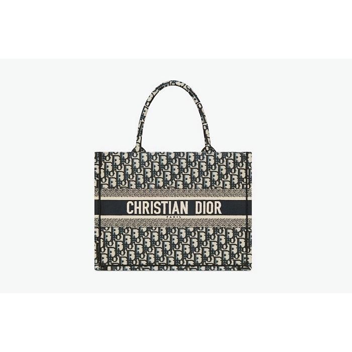 Dior Medium Tote Ecru & Blue Embroidery M1296ZRIW_M828