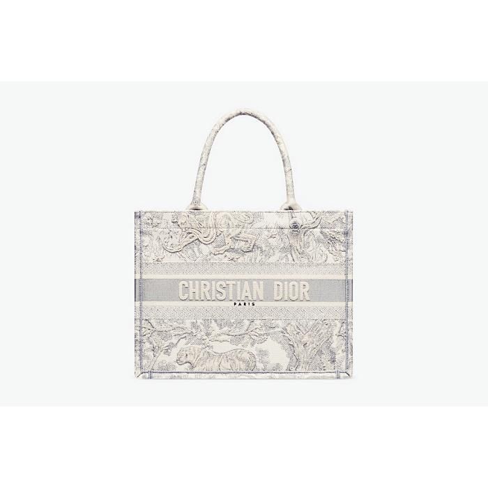 Dior Medium Tote Bag Ecru & Gray Embroidery M1296ZTDT_M20I