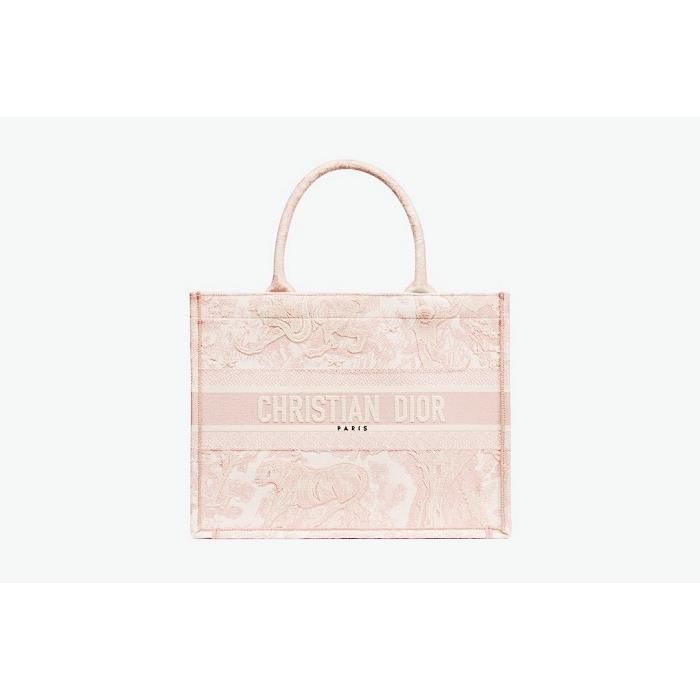 Dior Medium Tote Bag in Ecru & Pink Embroidery M1296ZTDT_M31I