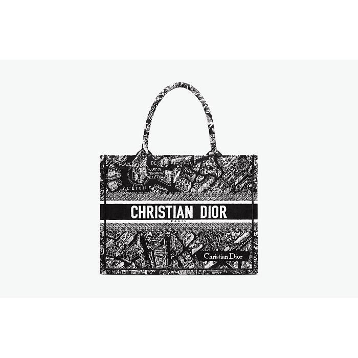 Dior Medium Black & White Embroidered Tote Bag M1296ZOMP