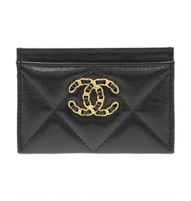 CHANEL Gold Metal Black Card Wallet AP1167 B04852 94305