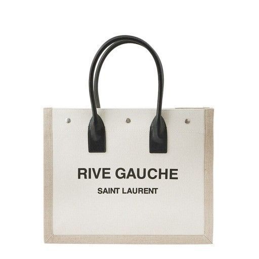 Saint Laurent Canvas and Leather Ribbed Tote Bag 9054