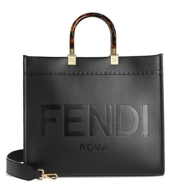 Fendi Medium Black Shine Tote Bag - 8BH386 ABVL F0KUR