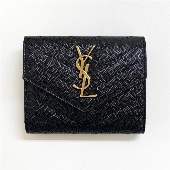Saint Laurent Quilted Compact Three-fold Wallet Gold Monogram 403943