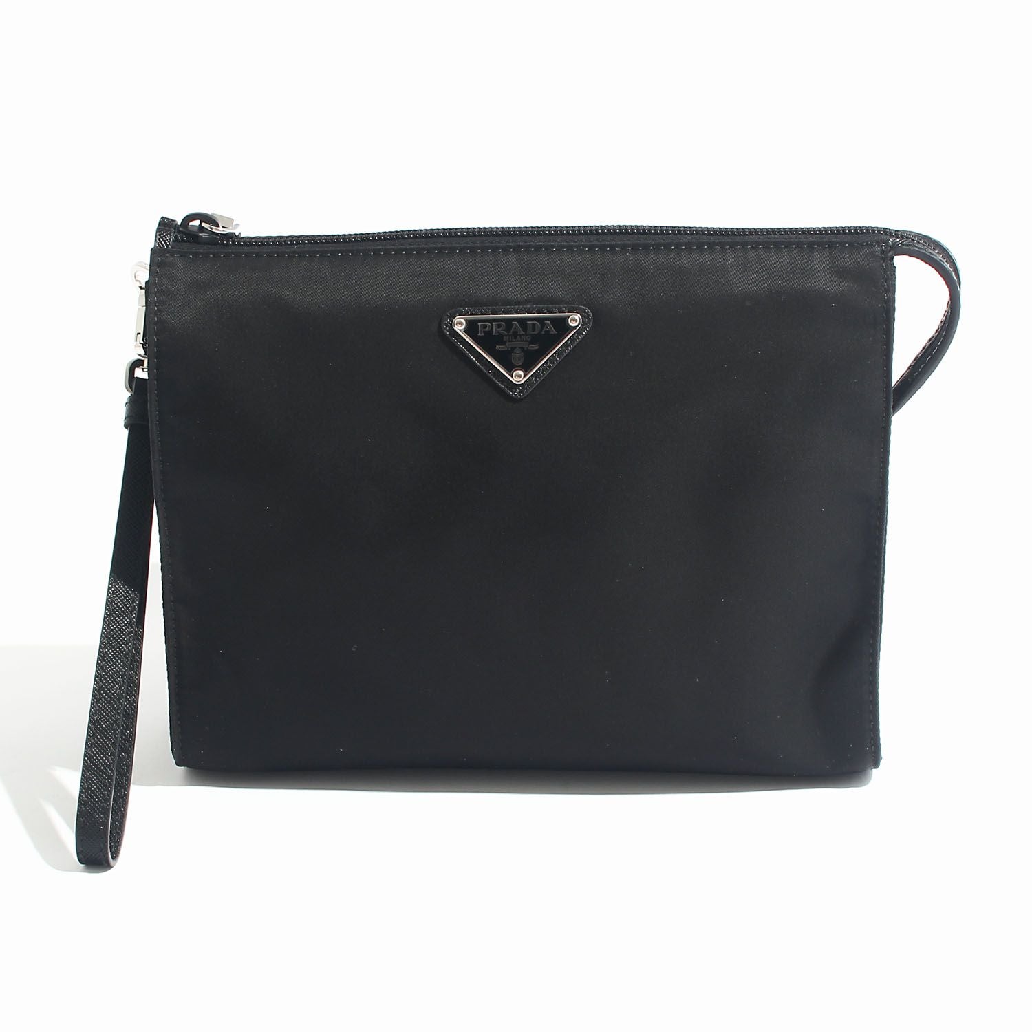 Prada Nylon Saffiano Leather Clutch Black 2NE789 2DMH F0002