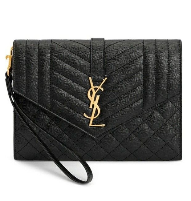 Saint Laurent Black Matelasse Monogram Gold Chain Strap Pouch 651030 BOW91 1000