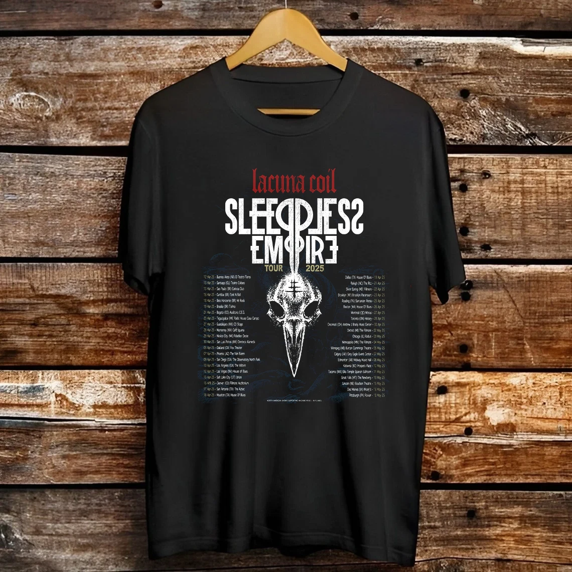 Lacuna Coil Sleepless Empire Tour 2025 Shirt Full Size