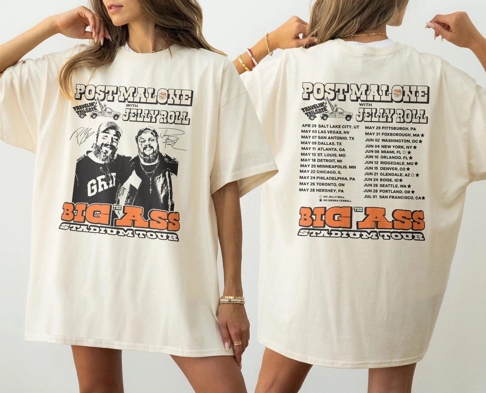 Post Malone Tour Big Ass Stadium Tour Posty 2025 Jelly Roll T-Shirt