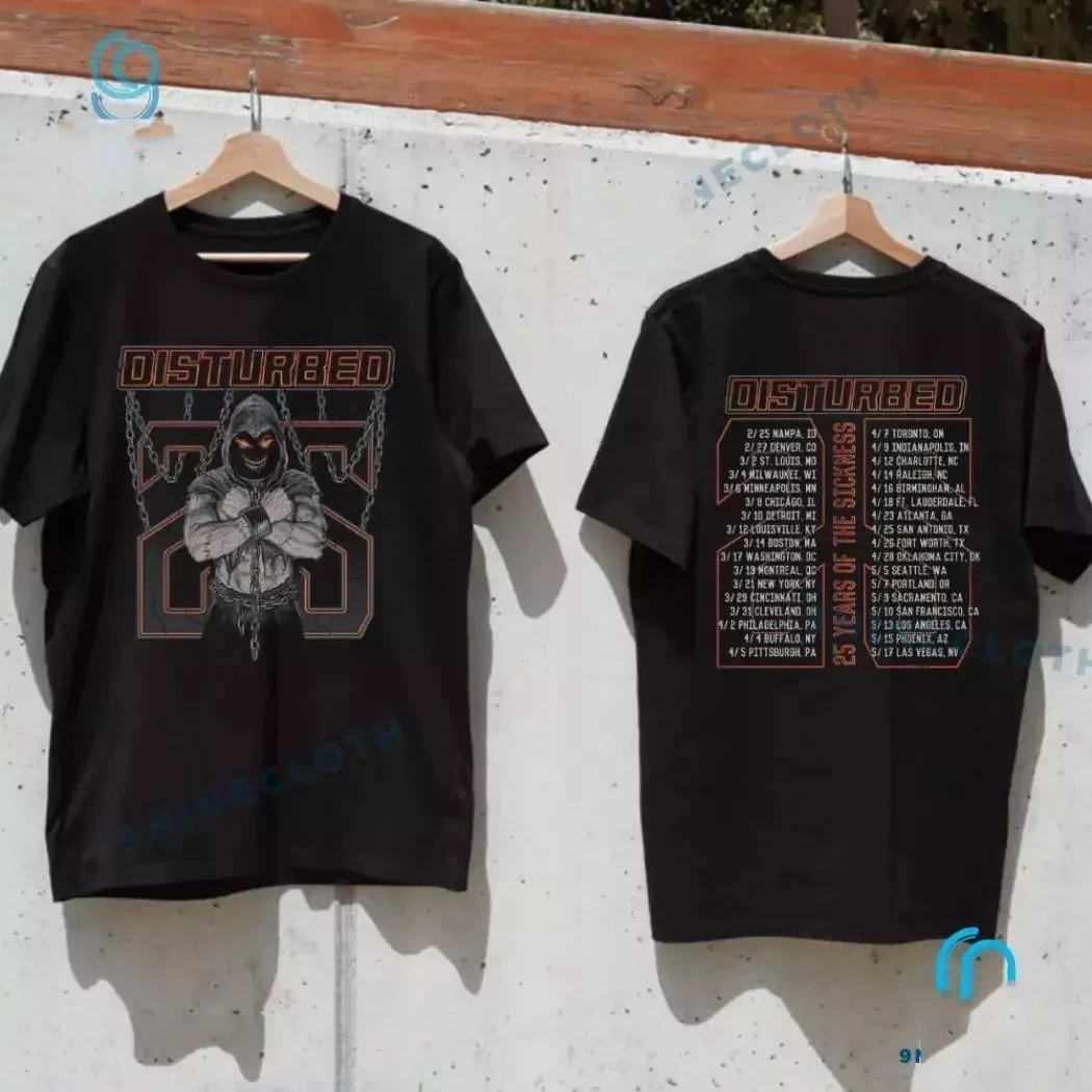 Disturbed The Sickness Chains 2025 Tour Double Sided Shirt