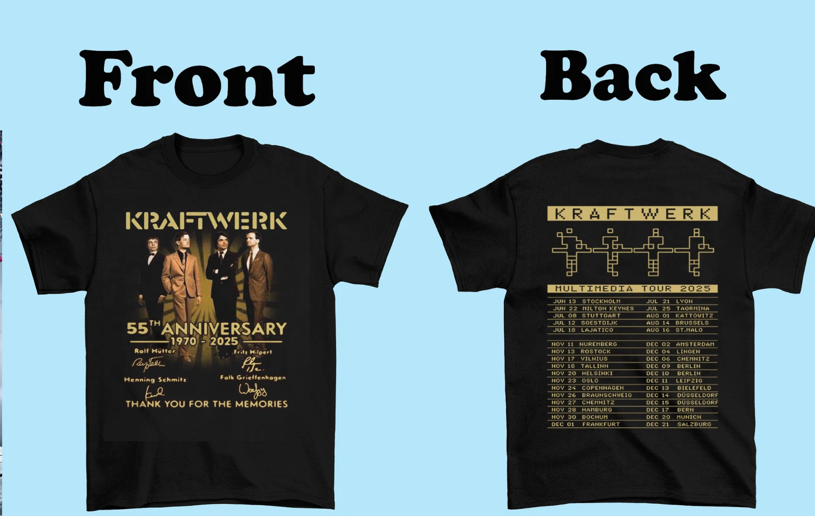 Kraftwerk Band European Tour 2025 Thank You For The Memories Shirt