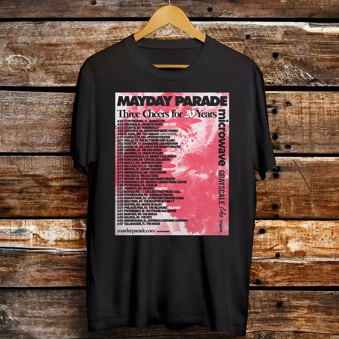 Mayday Parade Band Three Cheers For 20 Years Tour 2025 Shirt