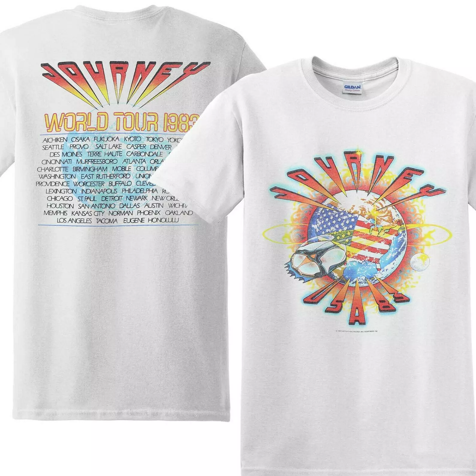 Vtg 1983 Journey World Tour Concert Rock Band 2 Sided Reprint Shirt