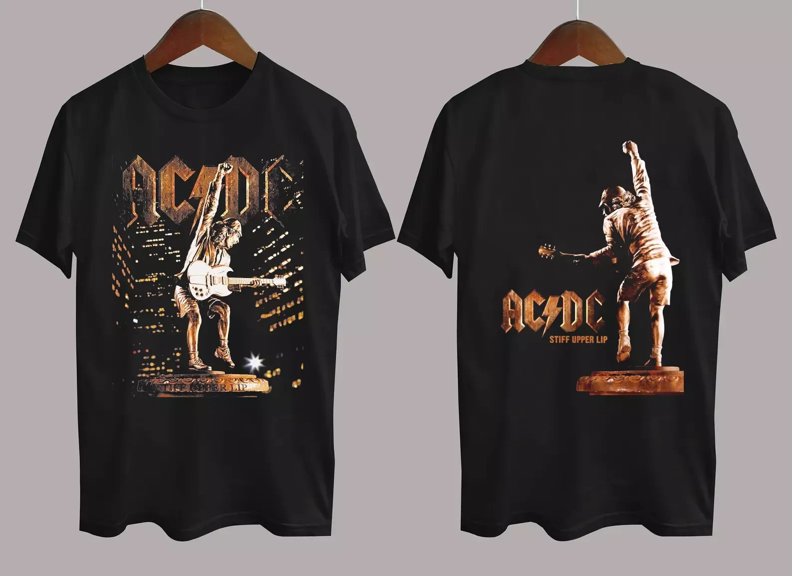 Acdc Band Music Stiff Upper Lip Tour Cotton Black Full Size 2 Sided Shirt