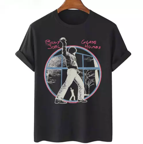 Vintage Billy Joel Unisex Short Sleeve Black Cotton T-Shirt