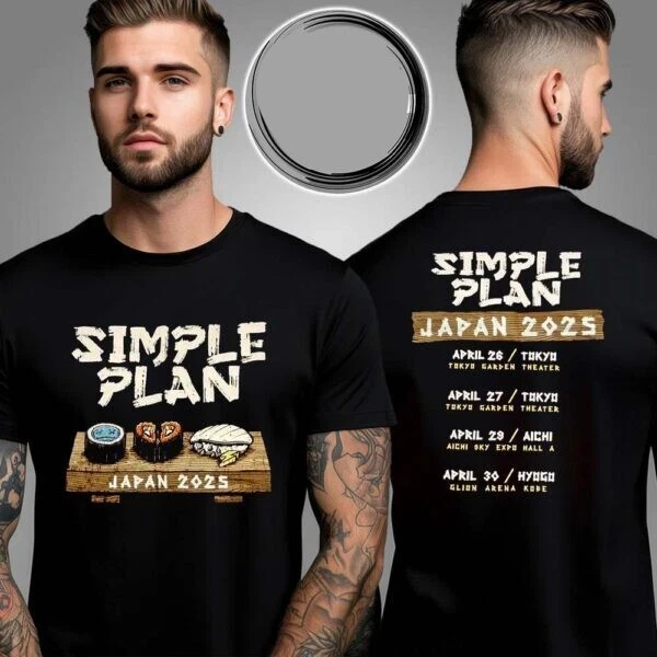 Simple Plan Japan Tour 2025 Schedule 2 Sided Unisex T-Shirt Fans Gift Size S-4Xl