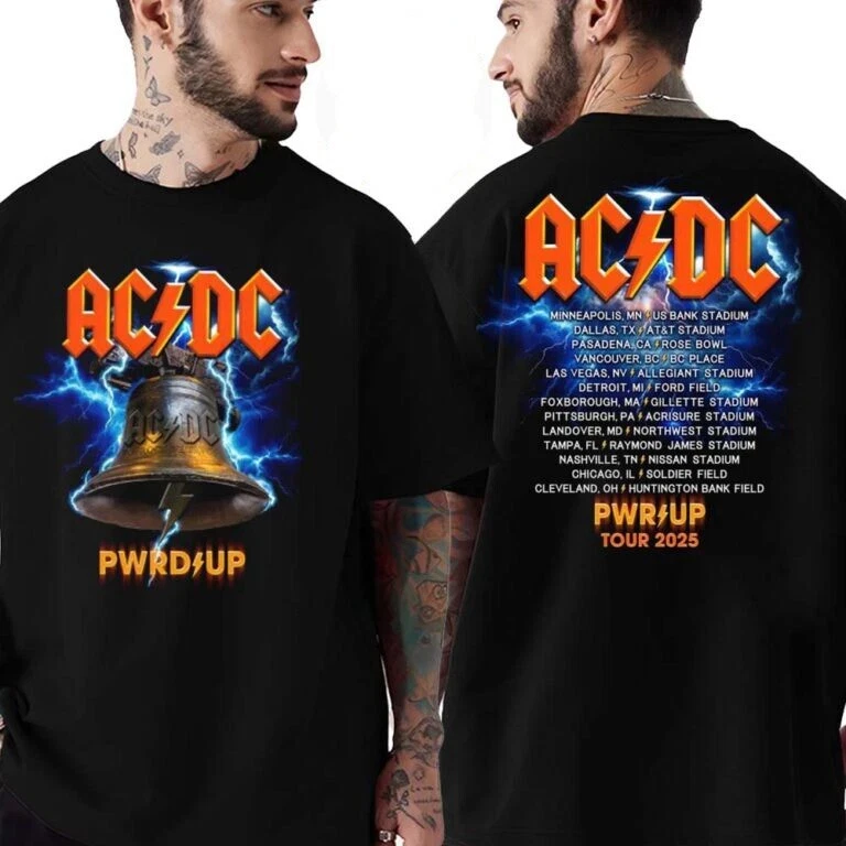 Acdc Hells Bells Lightning With Dates List For Pwr Up Tour 2025 Unisex T-Shirt