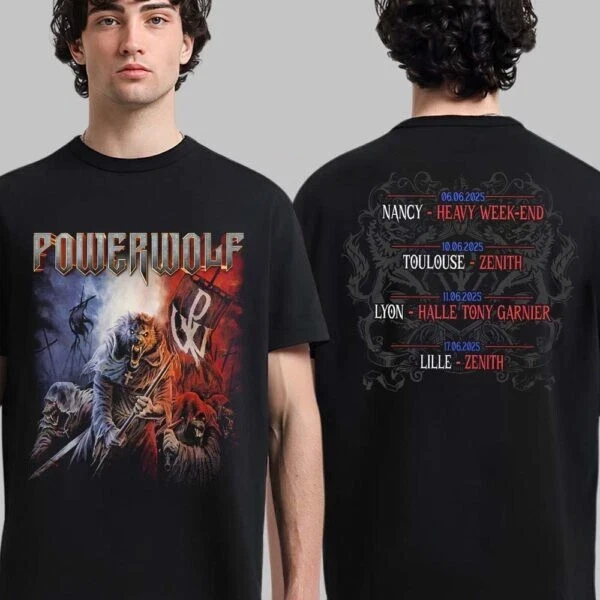 Powerwolf Summer Of The Wicked 2025 France Tour 2 Sided Unisex T-Shirt Fans Gift