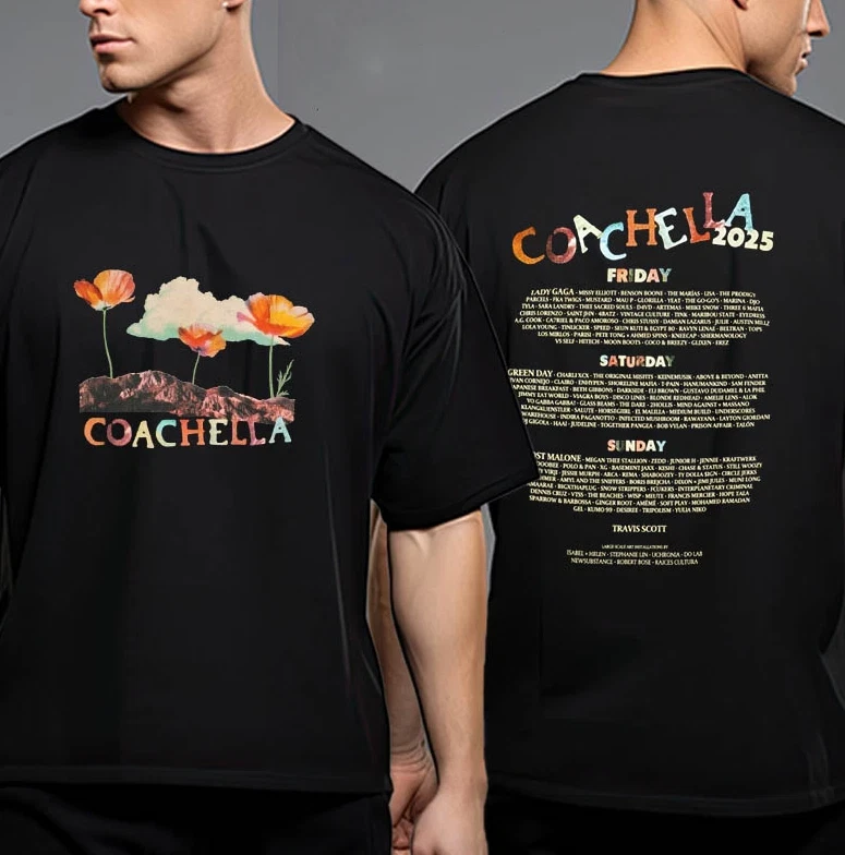Coachella Poppies 2025 Line Up Performance Unisex T-Shirt Two Sides