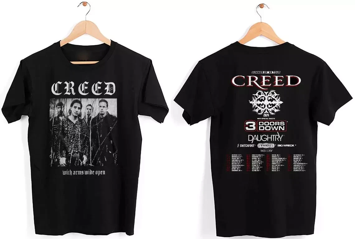 2025 Creed 3 Doors Down Daughtry Tour T-Shirt Size Short Sleeves