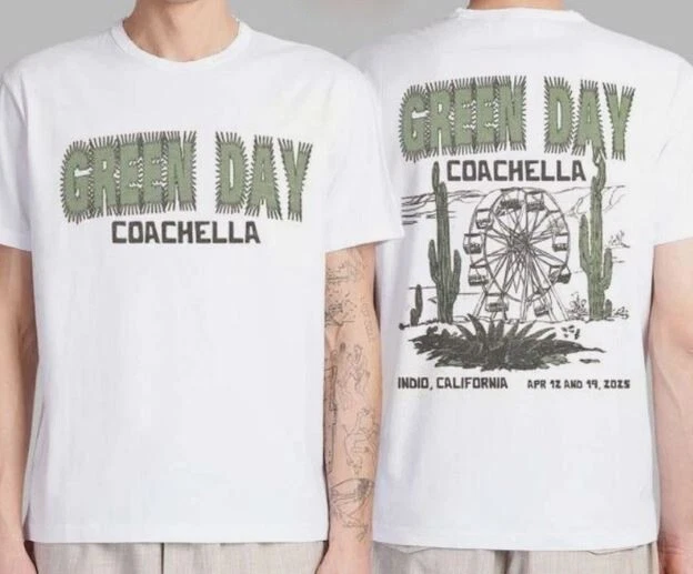 Green Day Coachella 2025 Ferris Wheel And Cactus Artwork Two Sided T-Shirt Gift
