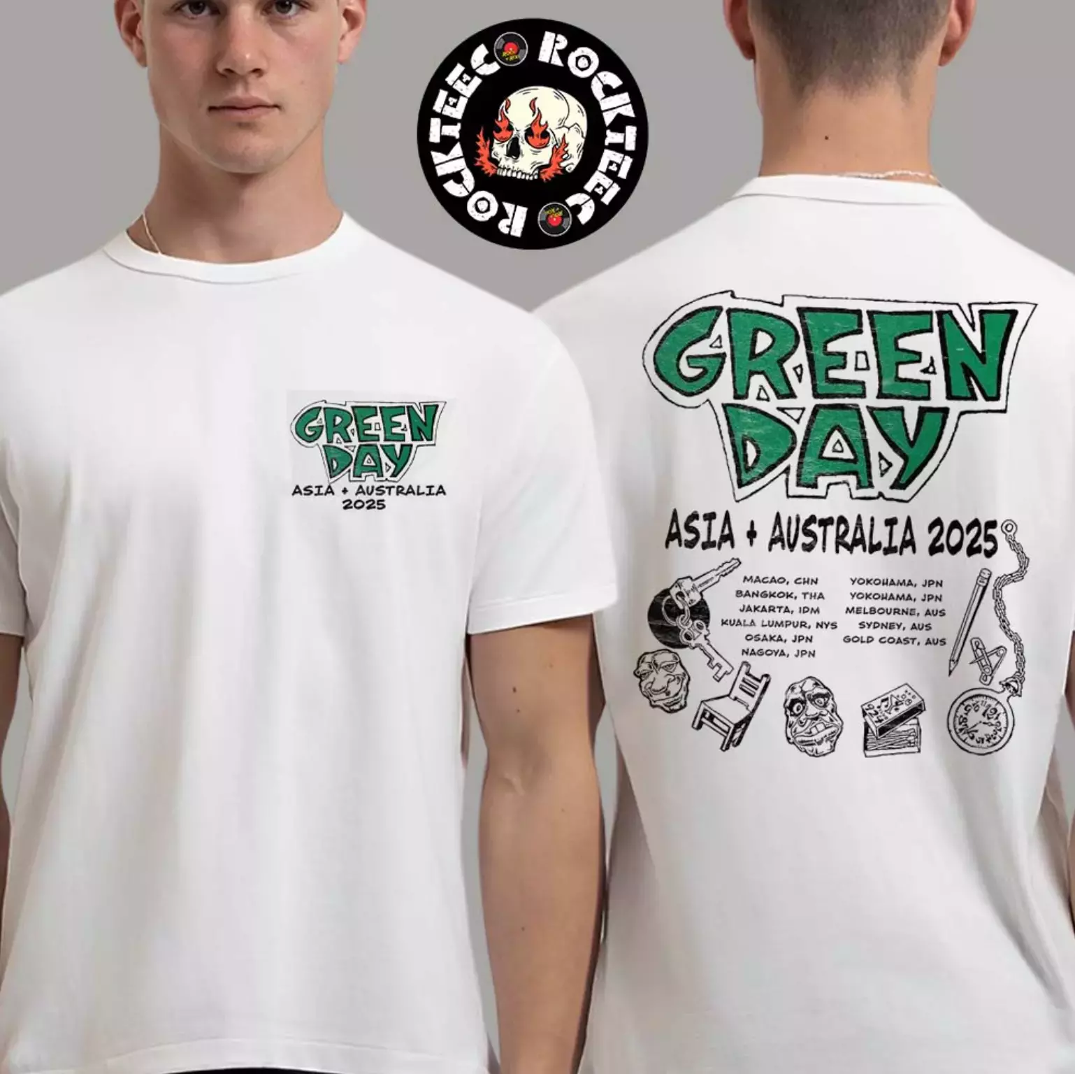 Green Day Asia And Australia Tour 2025 Logo With Tour Dates T-Shirt