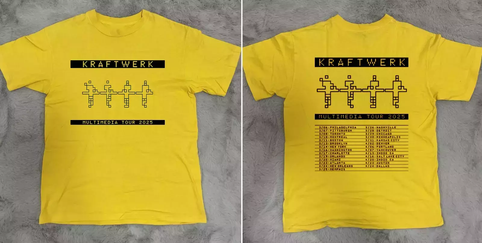 New Kraftwerk Multimedia Tour Dates 2025 Unisex Yellow T-Shirt