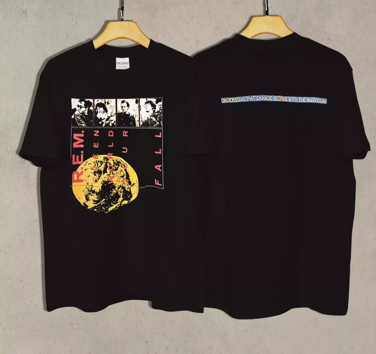 Vintage Rem Rem Band Shirt Green Australian Tour 1989 Double Side All Size