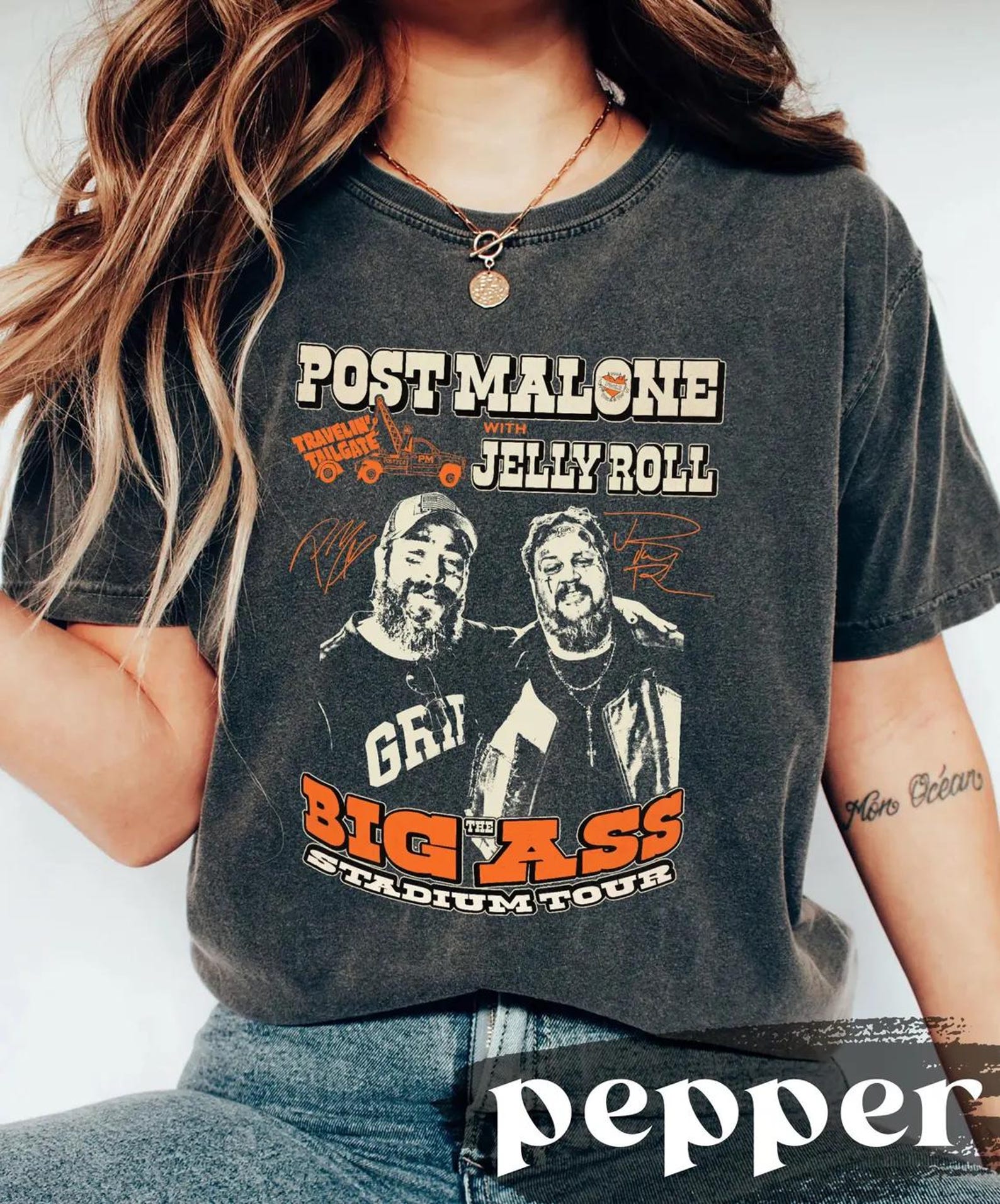 Post Malone Jelly Roll Concert Tour Shirt Posty Beautifully Broken Rapper Tee