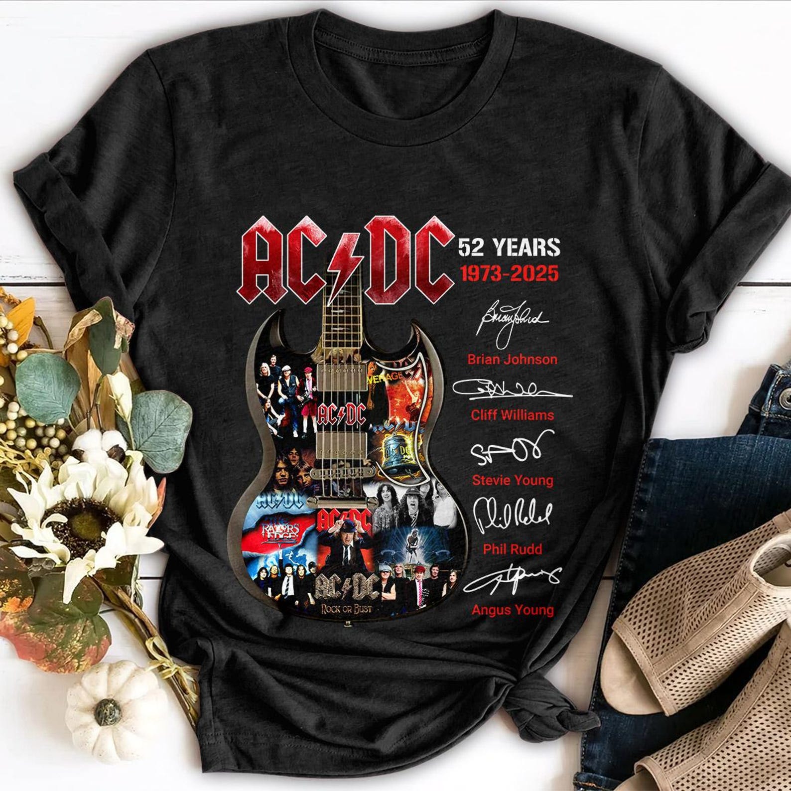 Acdc 52 Years 1973 2025 Shirt, Acdc Pwr Up Tour T-Shirt, Acdc Signature Shirt, Rock Music Lover Tee, Acdc Merch Shirt