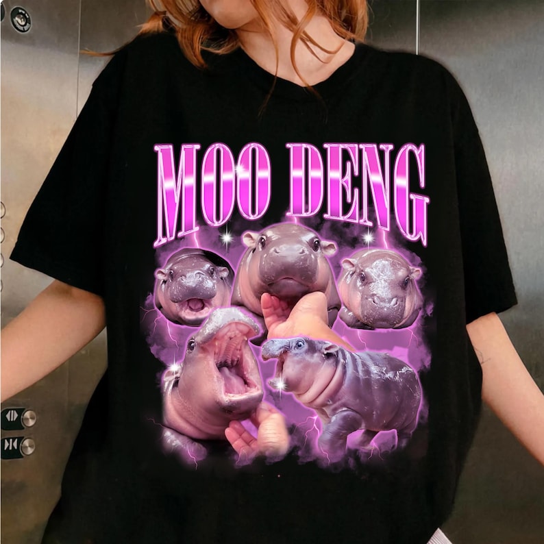 Moo Deng Bootleg Rap Shirt, Vintage 90S Graphic Tee, Hippo Lover Shirt