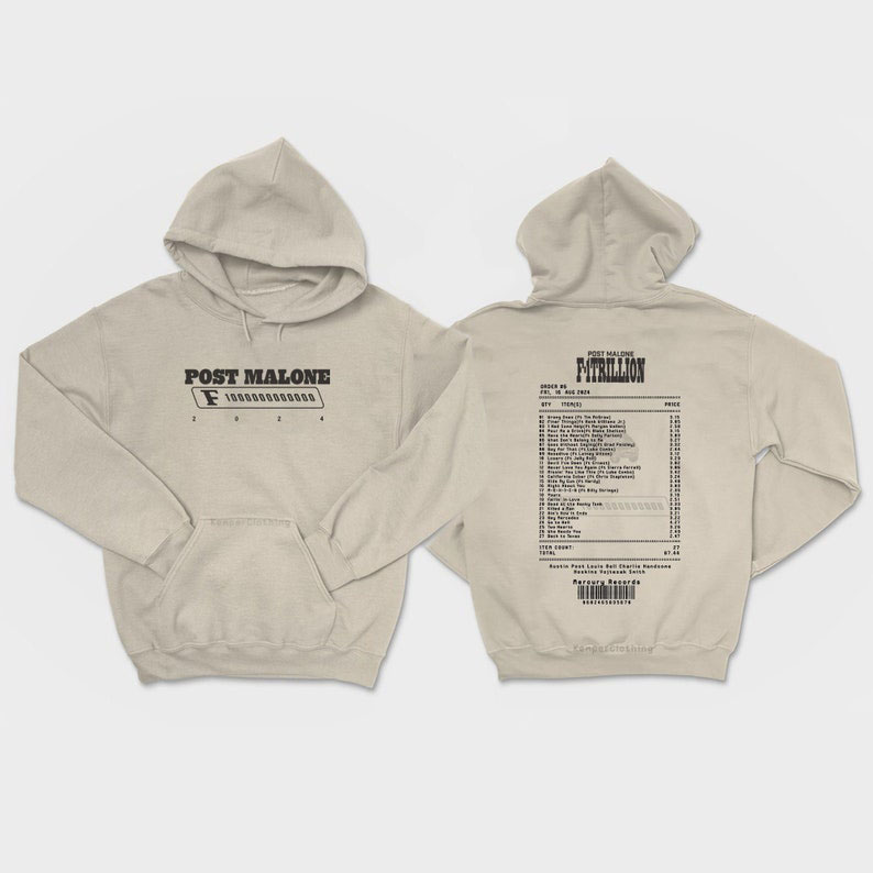 Posty F1, Trillion Album Tracklist Receipt Inspired Aesthetic Vintage Hoodie