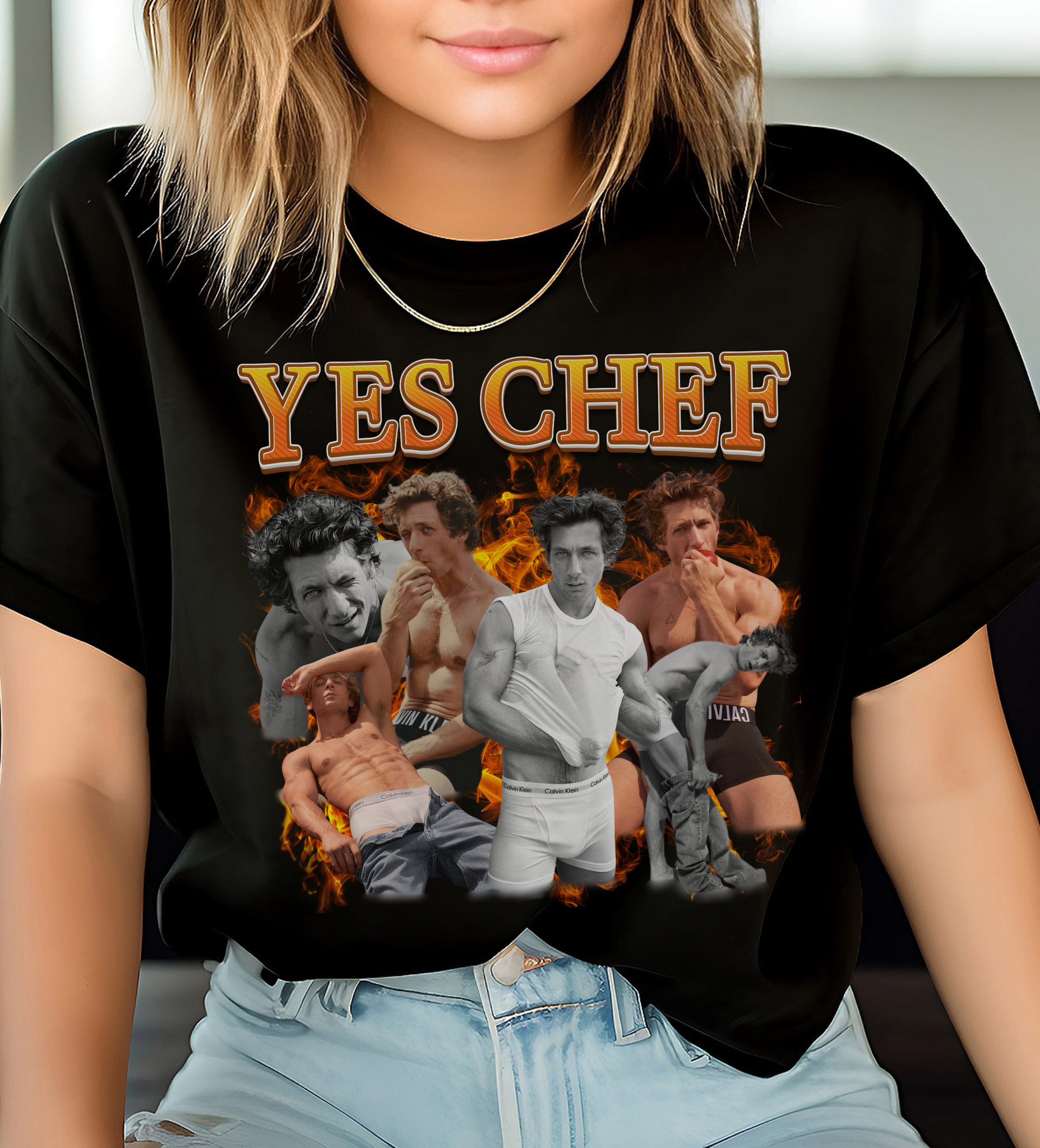 Jeremy Allen White Calvin Klein Yes Chef Shirt, The Bear 90S Bootleg Retro Merch Tv Show
