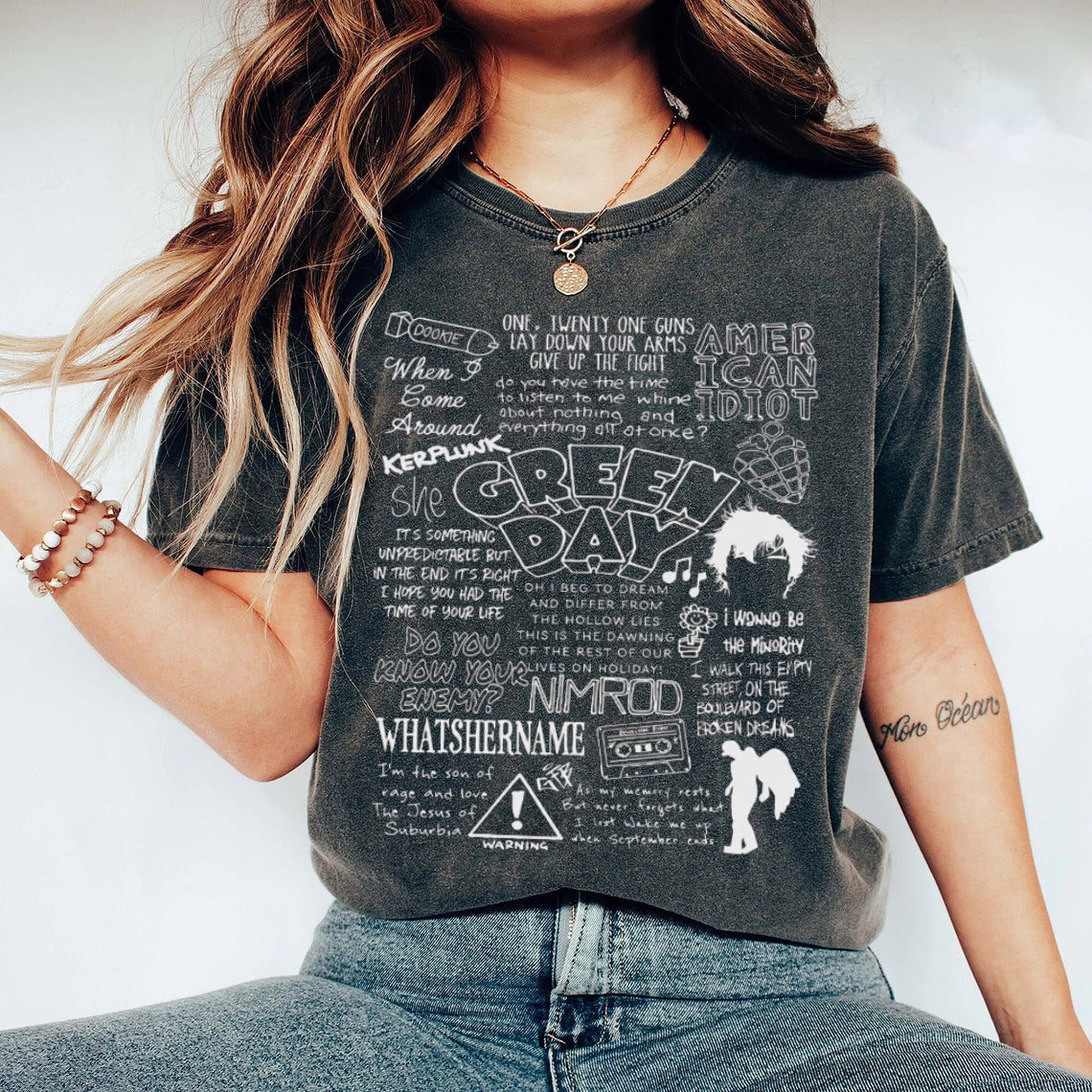 Green Day Doodle Art TShirt, Green Day SweatShirt, Vintage Green Day Lyric Album Song Music Band Shirt