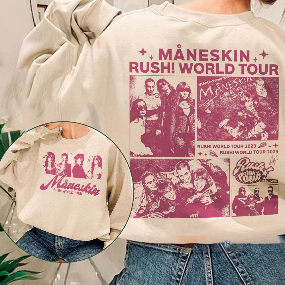 Maneskin Music Sweatshirt, Rush World Tour Ticket Vintage 90S Y2K Graphic Tee, Maneskin Rock Band Concert