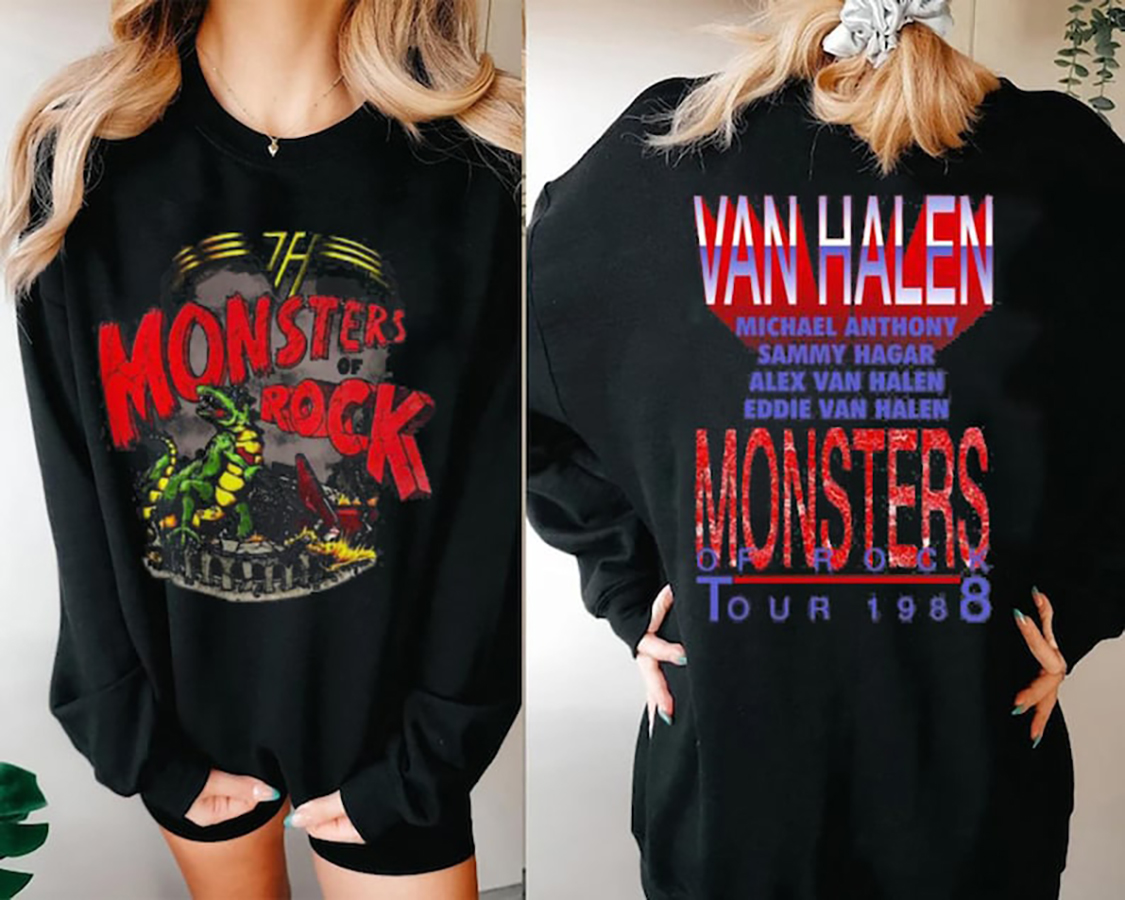 Vintage 90S Van Halen 1988 Tour Of The World Sweatshirt, Van Halen Rock Band Sweatshirt