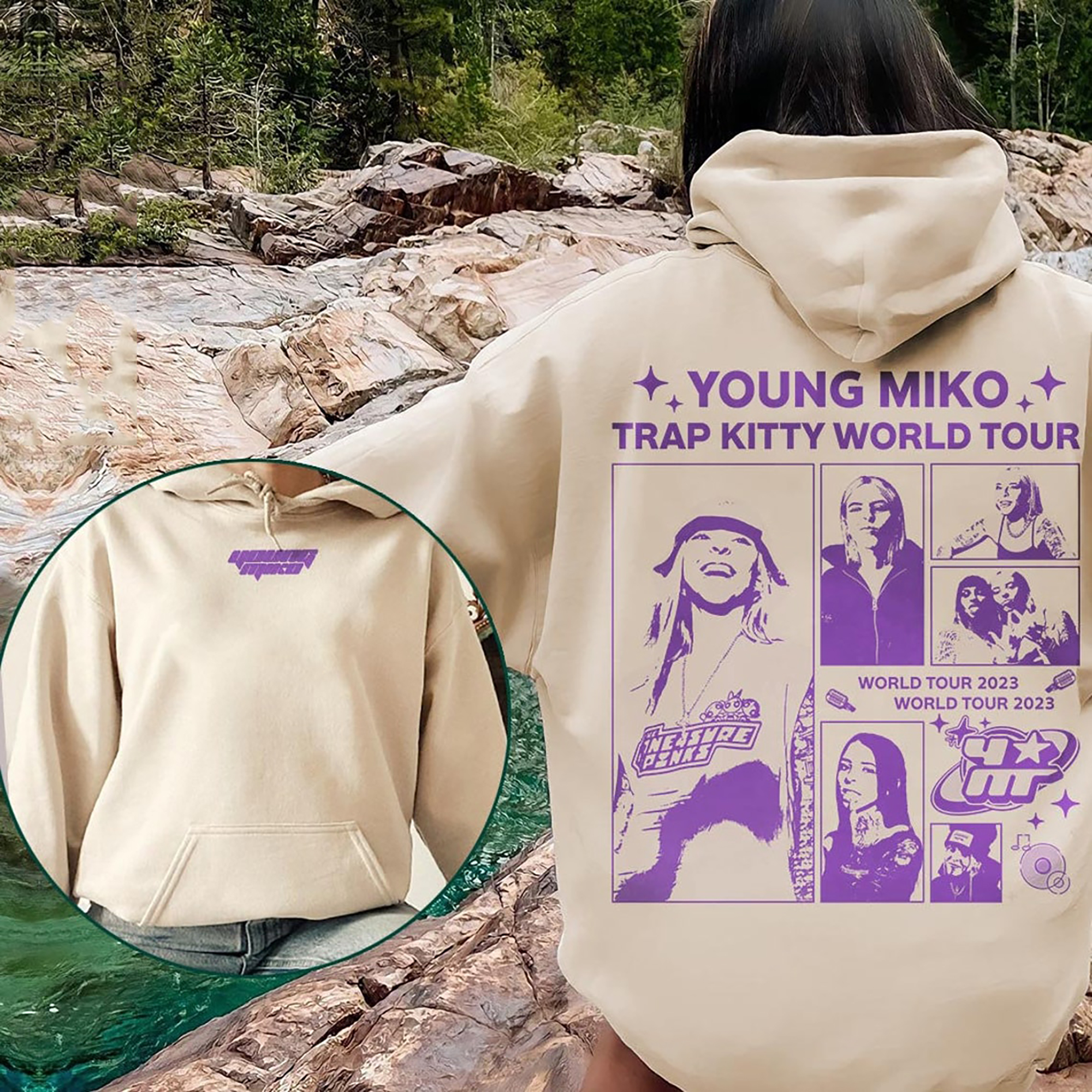 Young Miko Rap Hoodie Double Sided, Young Miko Trap Kitty World Tour Vintage Y2K SwearHoodie