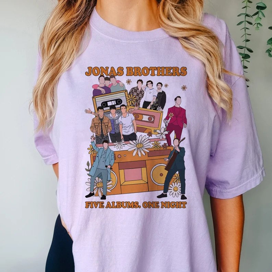 Jonas Brothers Cassette Shirt, Nick Joe Kevin Jonas T-Shirt, Five Albums One Night Tour