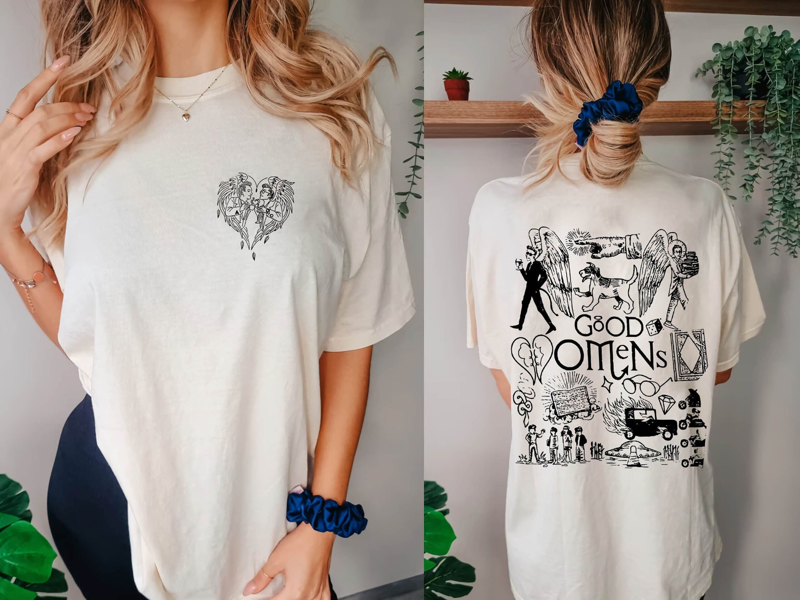 Good Omens Movie Doodle ArShirt, Vintage Good Omens Movie Merch Tee Graphic Art Design, Retro Good Omens Movie Tattoo 2 Side Shirt