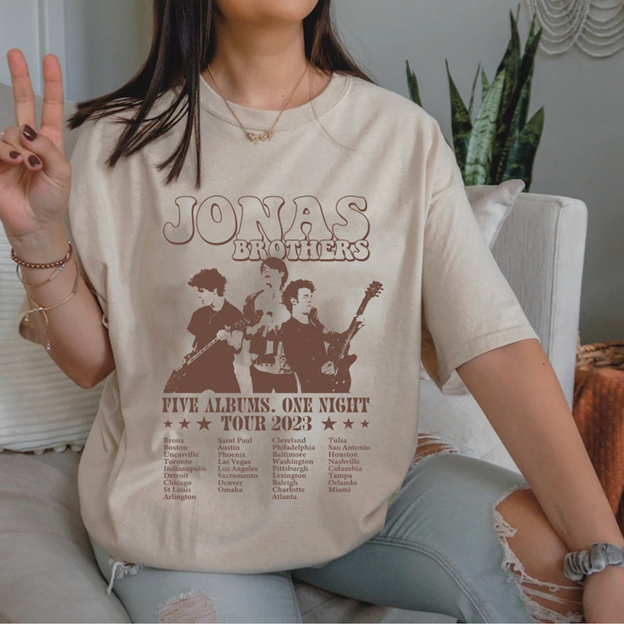 Retro Jonas Brothers Tour Shirt, Y2K Jonas Brother Five Albums One NighShirt, Nick Joe Kevin Jonas