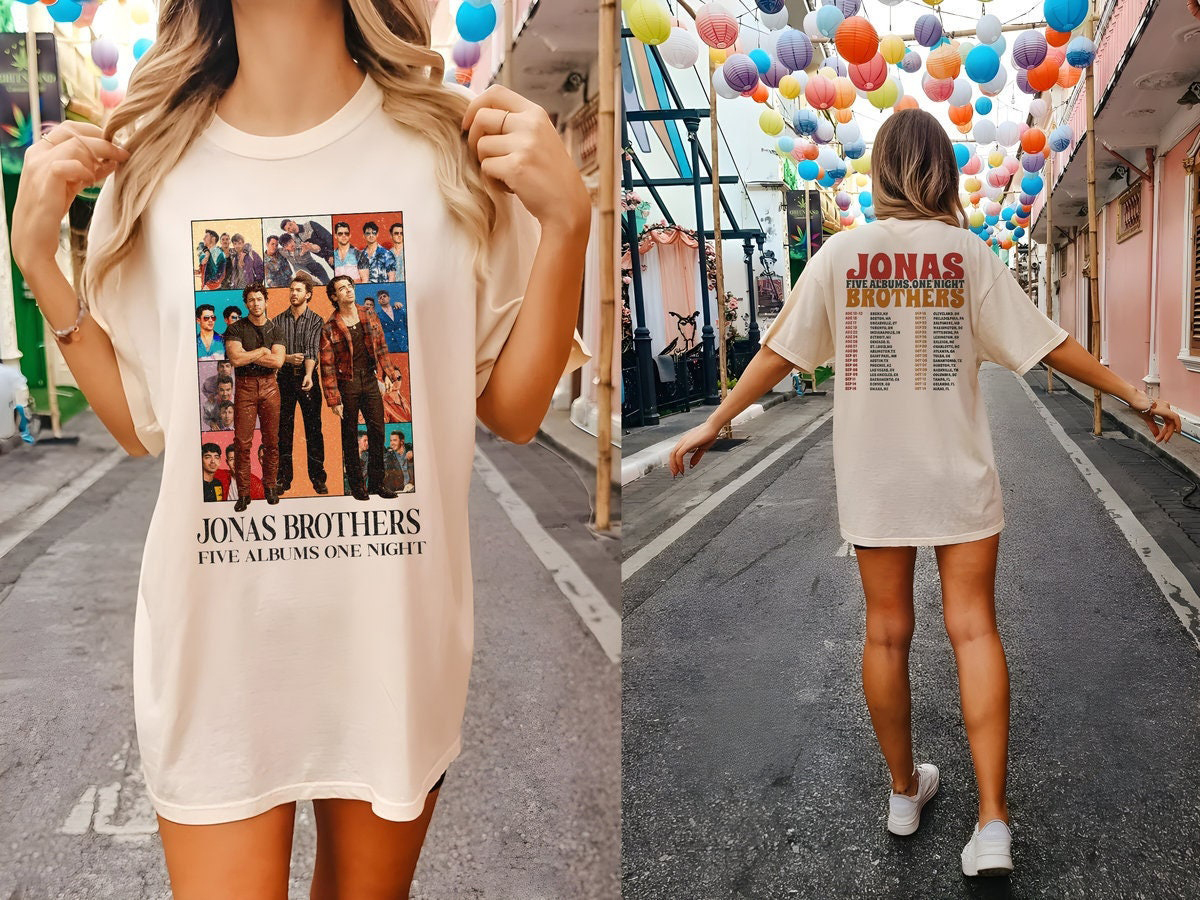 Retro Jonas Brothers 5 Albums 1 Night 2 Sides Shirt, Nick Joe Kevin Jonas Tour Dates TShirt, Y2K Five Albums One Night Tour SweatShirt