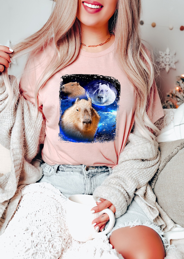 Retro Capybara Moon Shirt, 90S Style Shirts, Funny Capybara Shirts, Gifts For Capybara Lovers, Capy Tee