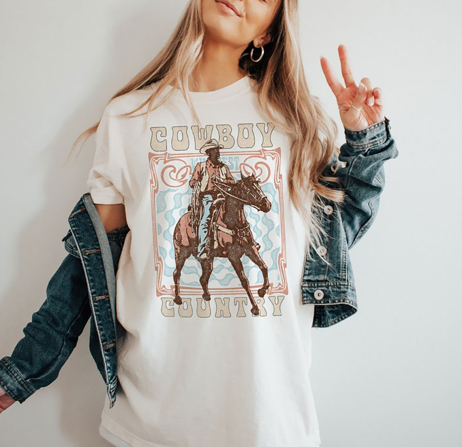 Western Cowboy Country T-Shirt, Vintage Inspired Tee Shirt, Western Graphic Tee
