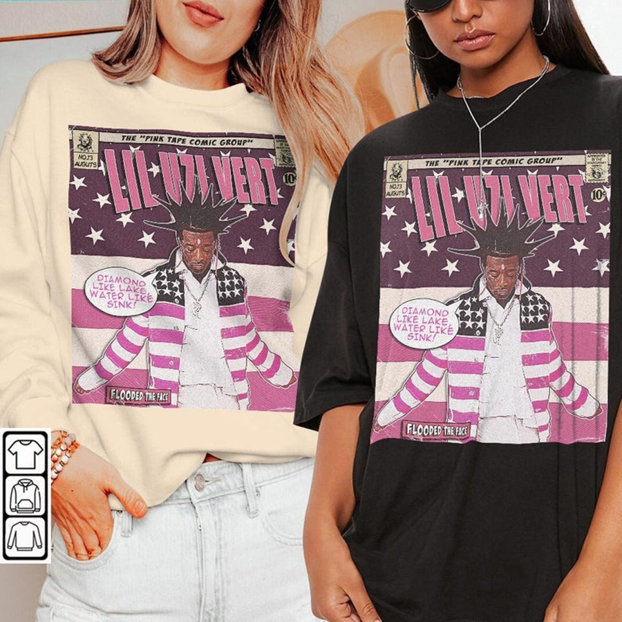 Lil Uzi Vert Comic Shirt, 90S Vintage Merch Art Flooded The Face Pink Tape Album Concert Tour Ticket Graphic Tee Gift V3, 