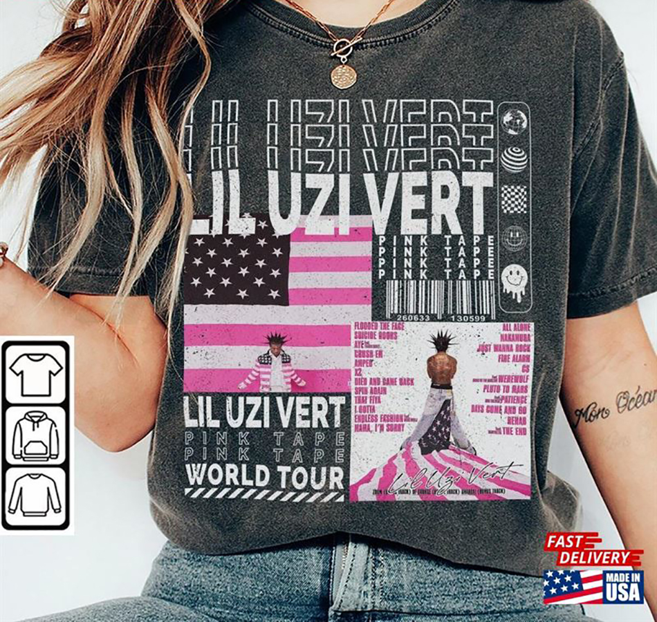 Lil Uzi Vert Rap Shirt Y2K 90S Merch Vintage Pink Tape Comfort Color TShirt World Tour Tickets Album American Flag L17
