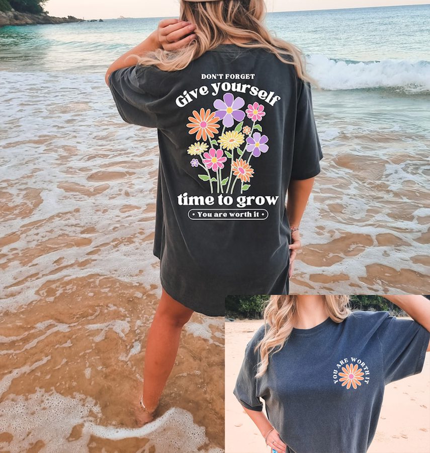 Give Yourself Time To Grow Tee, Vintage Inspired Cotton T-Shirt